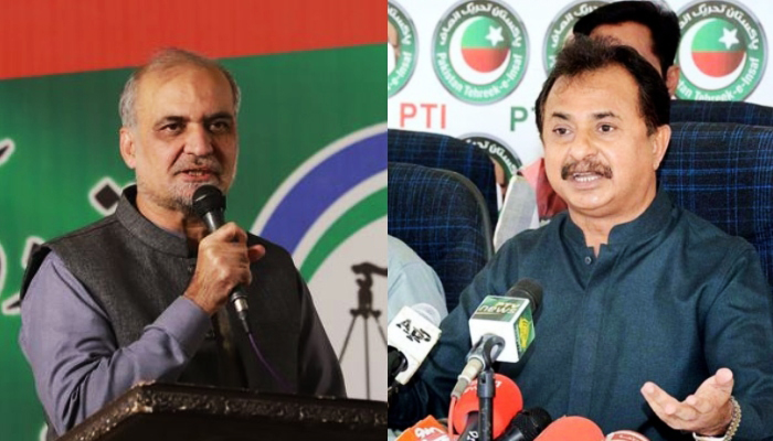 Jamaat-e-Islami Karachi Amir Hafiz Naeem-Ur-Rehman (left) and Leader of the Opposition in Sindh Assembly Haleem Adil Sheikh. — Facebook/APP/File