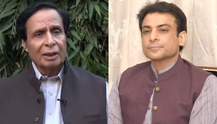 Punjab Chief Minister Chaudhry Parvez Elahi (L) and Leader of the Opposition in the Punjab Assembly Hamza Shahbaz (R). — Twitter/APP