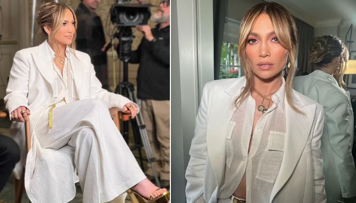 Jennifer Lopez looks angelic in all-white attire as she promotes ‘Shotgun Wedding’