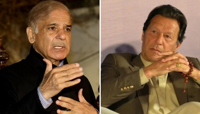 Prime Minister Shehbaz Sharif (L) and PTI Chairman Imran Khan. (R) — Radio Pakistan/Twitter