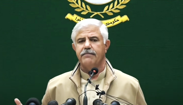 Khyber Pakhtunkhwa (KP) Chief Minister Mahmood Khan speaking during a press conference on January 14, 2022. — YouTube screengrab/Hum News Live