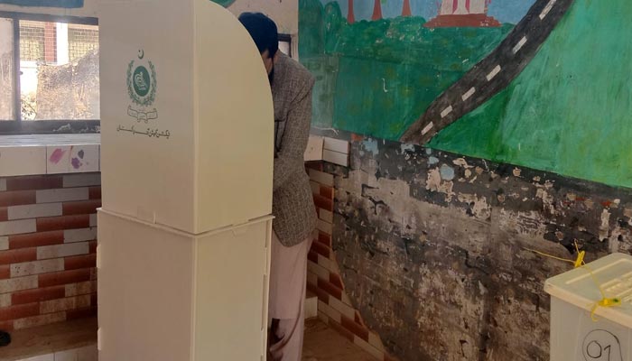 A voter casts his vote in Karachi on January 15, 2022. — Geo.tv