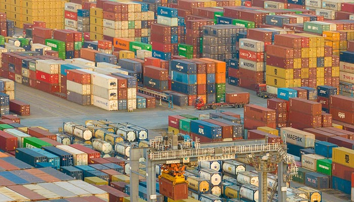 This file photo taken on January 3, 2023, shows shipping containers stacked at Nanjing port in China´s eastern Jiangsu province. — AFP