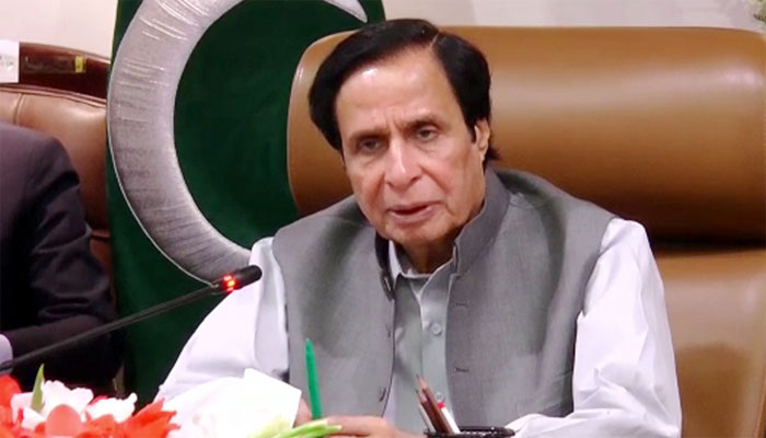 Punjab Chief Minister Parvez Elahi addressing a meeting at CM House. — Radio Pakistan/File