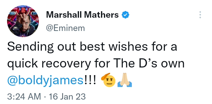 Eminem wishes rapper Boldy James quick recovery after car accident