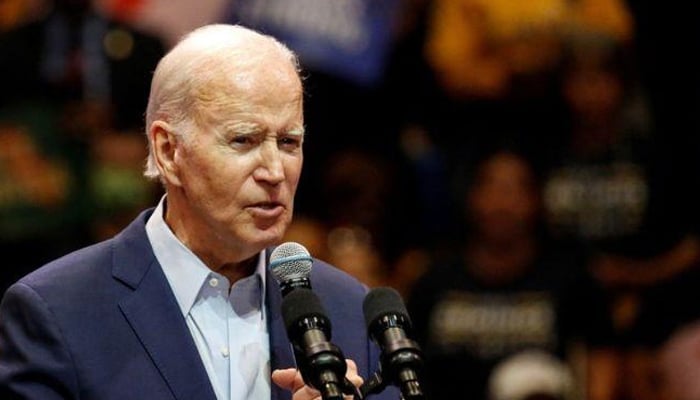 US President Joe Biden speaks during a campaign rally.— Reuters