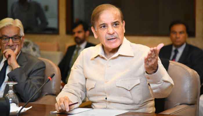 Prime Minister Shehbaz Sharif chairs a meeting of the Pakistan Muslim League-Nawaz. —Online/File