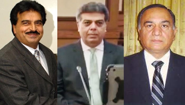 Pakistan Tehreek-e-Insaf’s nominees for caretaker Punjab CM Naseer Ahmad Khan (left), Ahmad Nawaz Sukhera and Nasir Mahmood Khosa. — Twitter/@ansukhera/Pakistan Today/File.