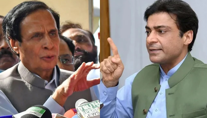 PML-Q leader Pervez Elahi and Leader of the Opposition in Punjab Hamza Shahbaz. — APP/Online/File