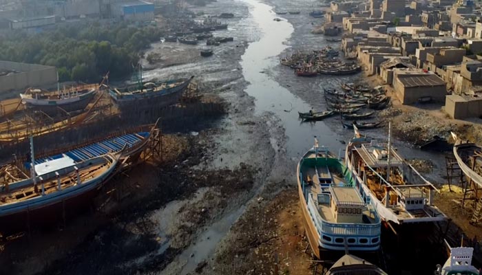 The picture shows boats standing at a boatyard in Karachi. — Facebook screengrab/Geo Digital