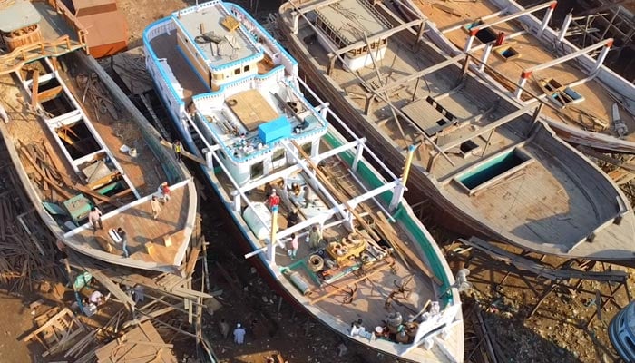 The picture shows boats at a boatyard in Karachi. — Facebook screengrab/Geo Digital