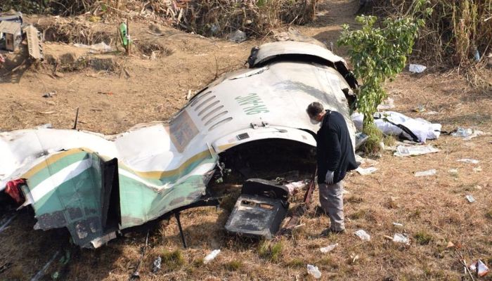 A member of French investigating team investigates the wreckage of a Yeti Airlines operated aircraft, in Pokhara, Nepal January 18, 2023.— Reuters