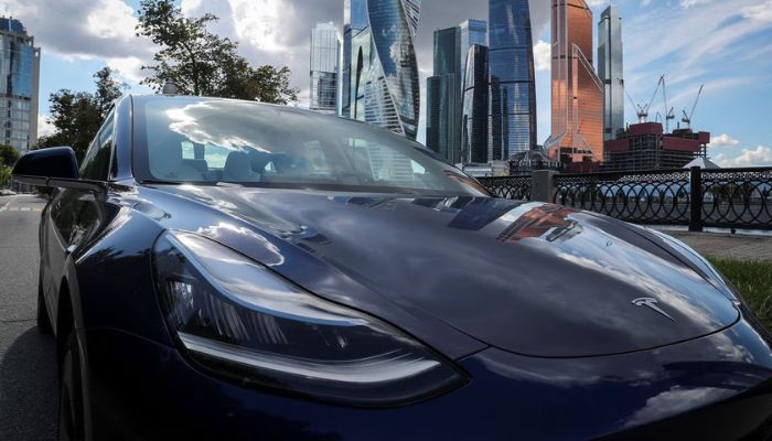 A Tesla Model 3 electric vehicle is shown in this picture illustration taken in Moscow, Russia July 23, 2020.— Reuters