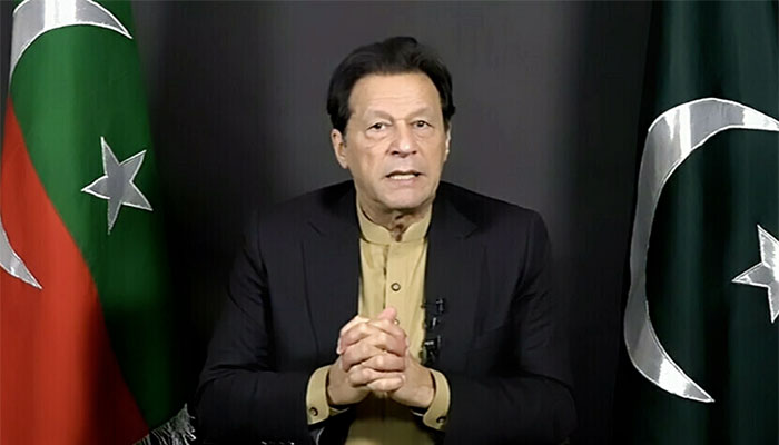 Pakistan Tehreek-e-Insaf (PTI) Chairman Imran Khan addressing the nation. — NNI/File