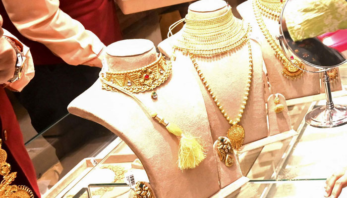 A representational image of gold sets displayed in a jewellery store. — AFP/File