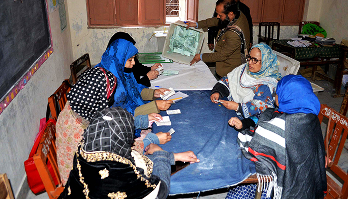 Polling officials count votes at a polling station in Hyderabad during the local body elections on January 19, 2023. — INP