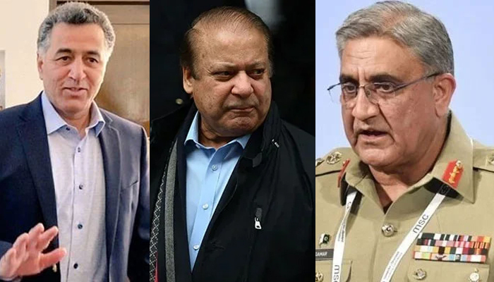 (L-R) Undated images of former director-general Inter-Services Intelligence Lieutenant General (retd) Faiz Hameed, former prime minister and PML-N supremo Nawaz Sharif, former chief of army staff Qamar Javed Bajwa. — AFP/Twitter/File