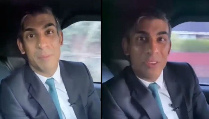 In Thursdays video, produced for distribution on Sunaks social media channels, the seatbeltless Conservative leader speaks from the back seat of a moving car.— Screengrab via Twitter
