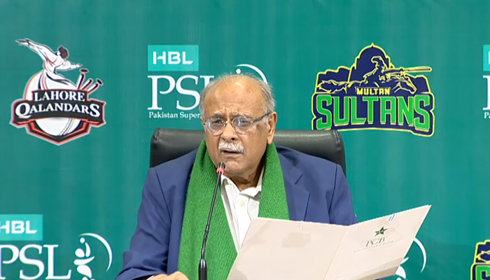 Chair of PCB Management Committee Najam Sethi addresses a press conference in Lahore on January 20, 2023. — YouTube/PCB