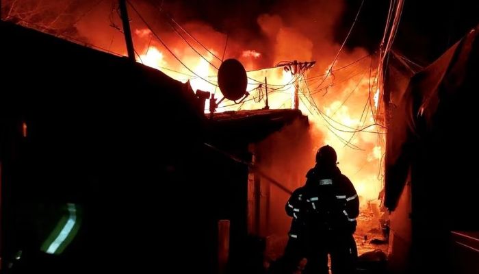 Firefighters work to put out the fire at Guryong village, the last slum in Seouls glitzy Gangnam district in Seoul, South Korea, January 20, 2023.— Reuters