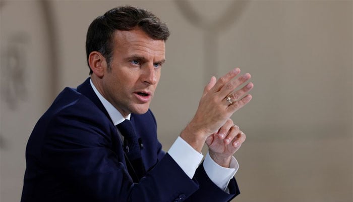 French President Emmanuel Macron speaking during a press conference ahead of the G7 summit at the Elysee Palace in Paris, France. — Reuters/File