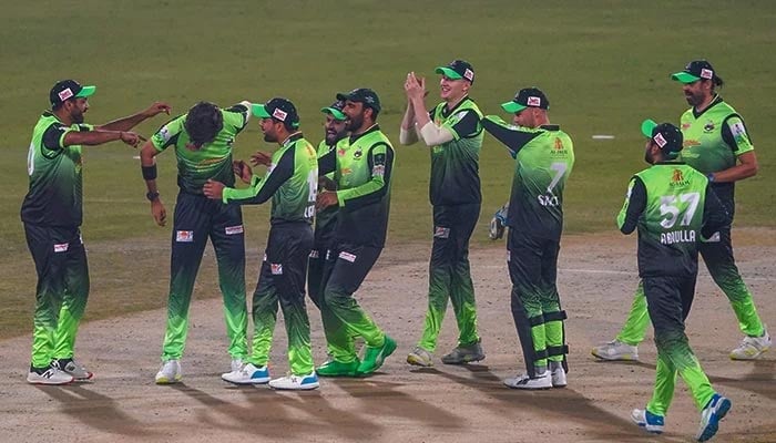 Lahore Qalandars celebrate after skipper Shaheen Shah Afridi takes a wicket. — PCB/File