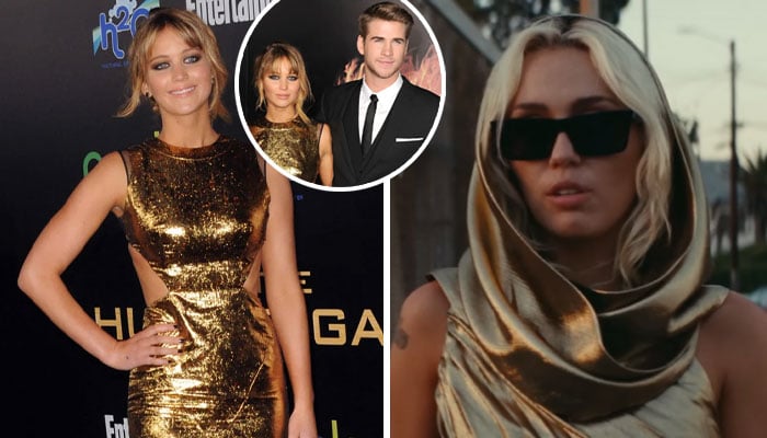 Miley Cyrus fans says golden dress in ‘Flowers’ points to Jennifer Lawrence
