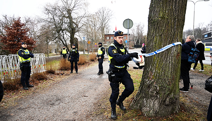 Police cordon off the area where leader of the far-right Danish political party Stram Kurs Rasmus Paludan has planned to hold a meeting outside the Turkish embassy in Stockholm, Sweden, January 21, 2023. — Reuters