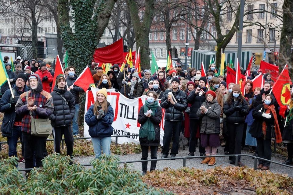 A demonstration against Turkish President Recep Tayyip Erdogan and Sweden?s NATO bid, arranged by the Kurdish Democratic Society Center at Norra Bantorget in Stockholm, Sweden, January 21, 2023.— Reuters