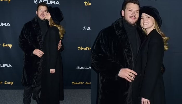 Zoey Deutch gives beau Jimmy Tatro a kiss as she turns up for support at the Theater Camp premiere party