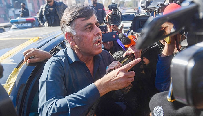 Former senior superintendent of police Rao Anwar speaks to journalists outside an anti-terrorism court in Karachi on January 23, 2023. — AFP