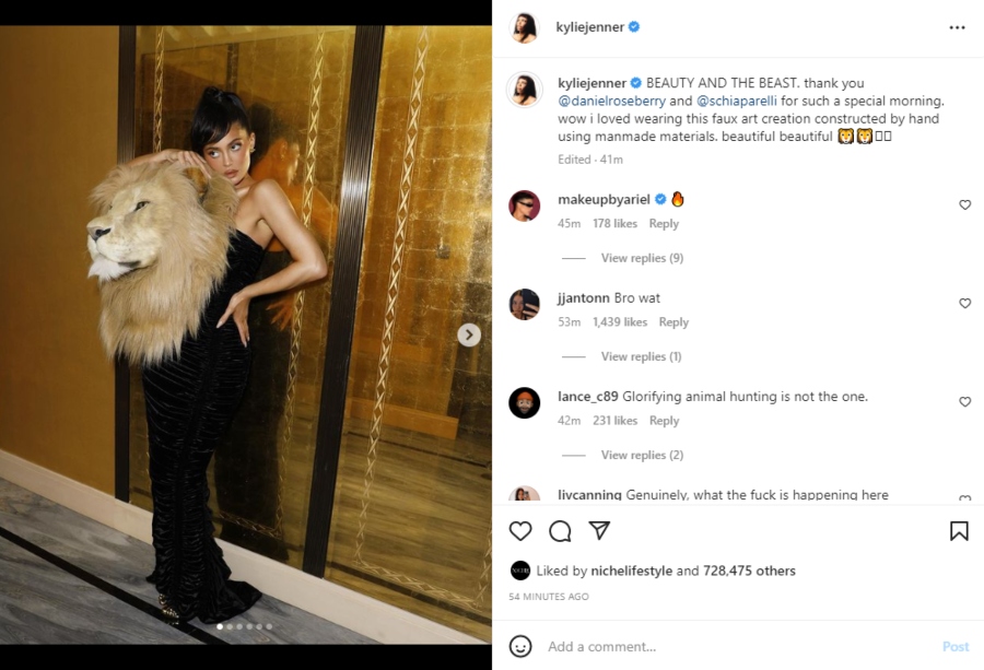 Kylie Jenner sparks massive backlash after posing with lion head at PFW