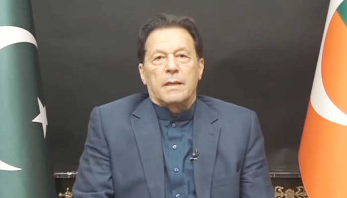 PTI Chairman Imran Khan addresses a televised address in Lahore on January 23, 2023. — Screengrab via YouTube/PTI