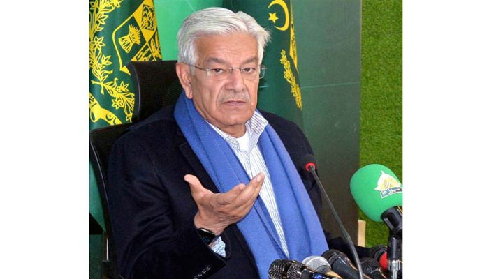 ISLAMABAD: Federal Minister for Defence Khawaja Muhammad Asif addresses a Press Conference at PTV Headquarters on January 23, 2023. — APP
