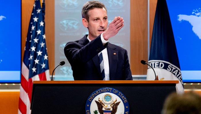 US State Department spokesperson Ned Price gestures at a news conference at the State Department in Washington, D.C., U.S. February 28, 2022. — Reuters/File