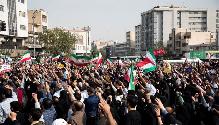 Iranians attend a protest condemning Shiraz attack and unrest in Tehran, October 28, 2022. — Reuters