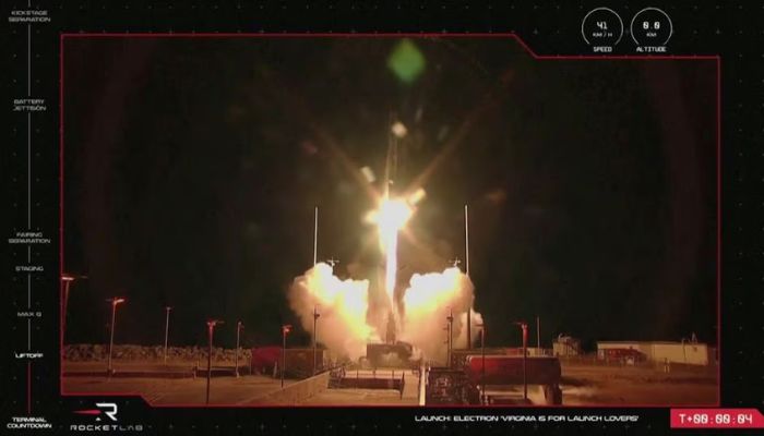 Rocket Labs Electron rocket is launched during the first mission of the company from American soil, in Wallops Island, Virginia, U.S., January 24, 2023, in this screen grab taken from a handout video.— Reuters