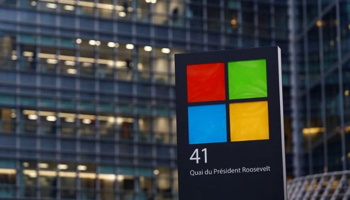 A view shows a Microsoft logo at Microsoft offices in Issy-les-Moulineaux near Paris, France, January 25, 2023.— Reuters