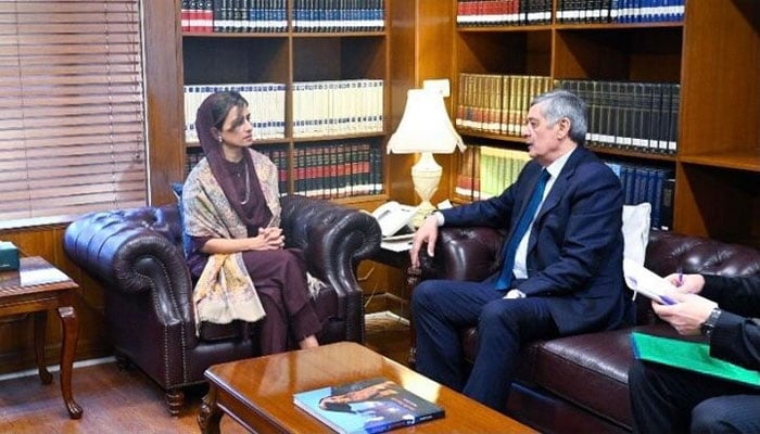 Russian Special Representative on Afghanistan Ambassador Zamir Kabulov (right) and Minister of State for Foreign Affairs Hina Rabbani Khar during their meeting at the Foreign Office on January 25. — Instagram/Foreignofficepk