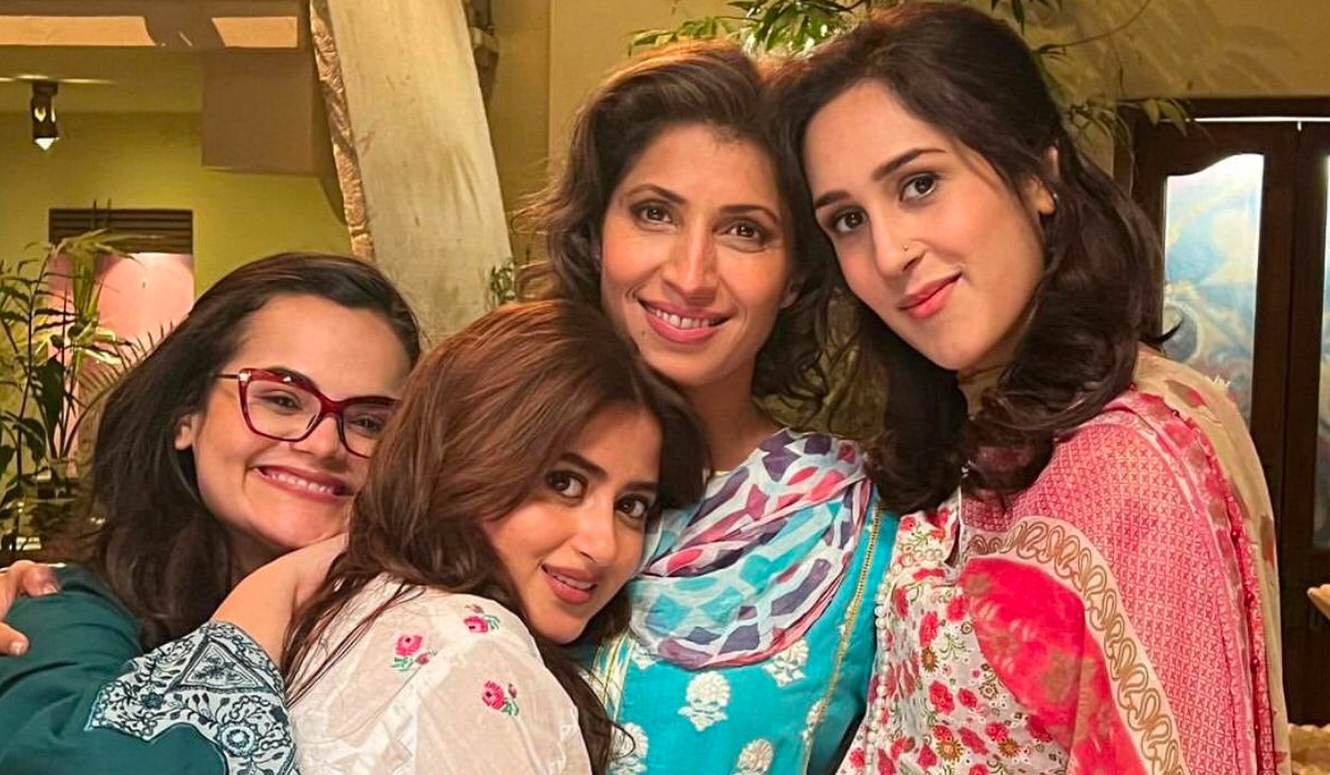 Photo from the sets of a drama starring Sajal Ali, Vaneeza Ahmed, Mira Sethi and Qudsia Ali. — Instagram/@qudsiaali