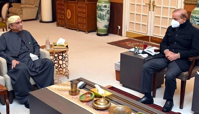 Former president Asif Ali Zardari called on PM Shehbaz in Islamabad on January 25, 2023. PID