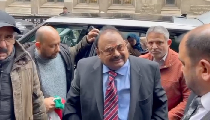 MQM Founder Altaf Hussain outside a UK Court on January 25, 2023.— reporter