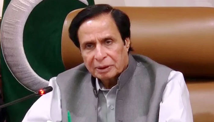 PML-Q senior leader and former Punjab chief executive Chaudhry Parvez Elahi is seen during a meeting. — Radio Pakistan/File