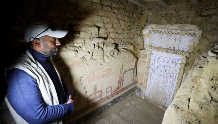 A general view inside a tomb after the announcement of the discovery of 4,300-year-old sealed tombs in Egypts Saqqara necropolis, in Giza, Egypt, January 26, 2023.— Reuters