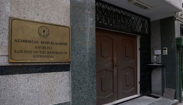 A view shows the sign of the Embassy of the Republic of Azerbaijan in Tehran, Iran. — Reuters