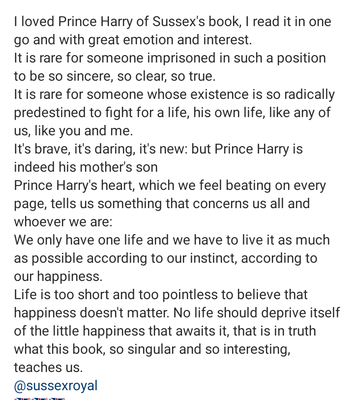 فرانسیسی ماڈل نے شہزادہ ہیری کی کتاب پڑھنے کے بعد ان کی تعریف کی۔