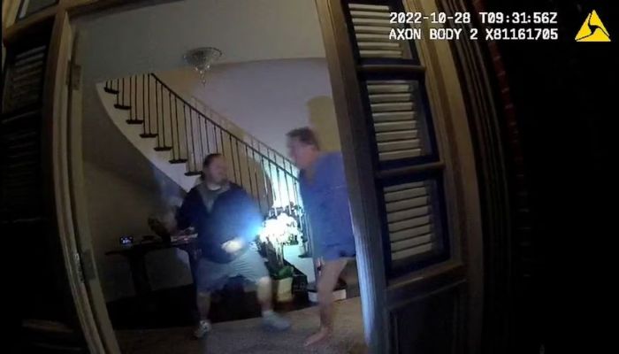 A screenshot from a police body camera video shows David DePape lifting a hammer to strike Paul Pelosi, the husband of then-House Speaker Nancy Pelosi, in the couple’s house on October 28, 2022, in San Francisco, California, US.— Reuters