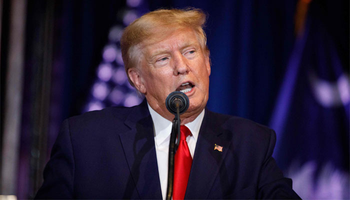 Former US president Donald Trump addresses the crowd during a 2024 election campaign event in Columbia, South Carolina, on January 28, 2023. — AFP