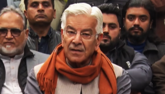 Minister of Defence Pakistan Khawaja Asif addressing a news conference in Sialkot on January 29, 2023. — YouTube/PTVNewsLive