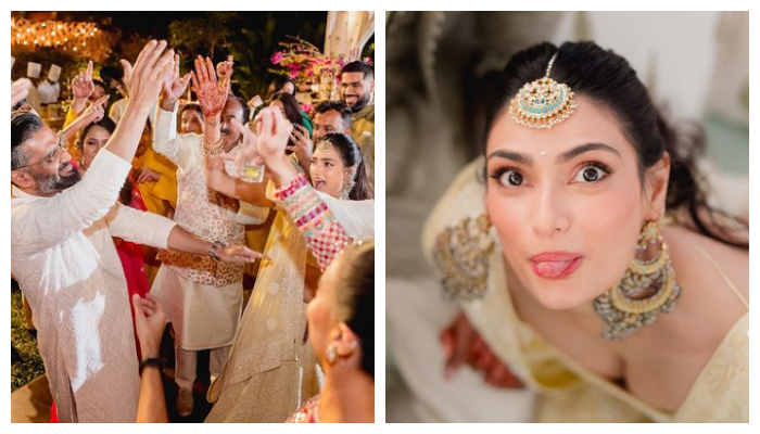Athiya Shetty wore a beautiful light yellow coloured traditional outfit for her mehendi